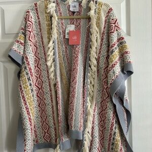 CAbi Red and Cream Knit Cardigan